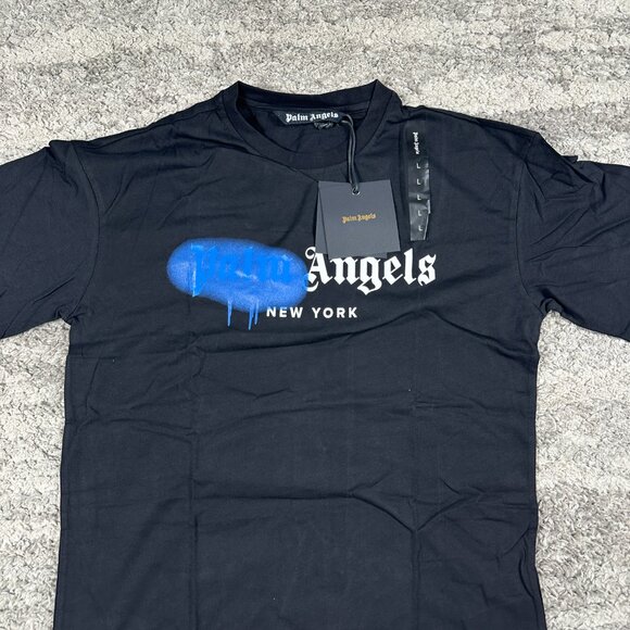 Palm Angels Yellow Graffiti Logo New York Black T-Shirt Size Large - Picture 3 of 3